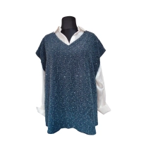 Kamizelka swetrowa damska z cekinami i pęczkami - ciemny turkus